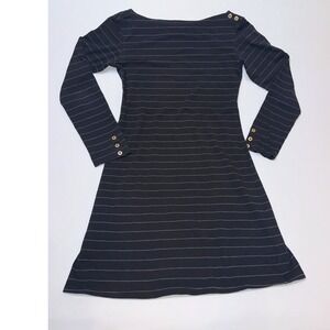FIG Clothing Womens Black Striped Long Sleeve Button Detail Shift Dress Size S